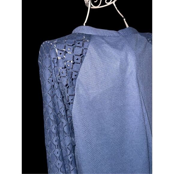 NEW WITH TAGS Mihol Blue Lace Crochet Long Sleeve Waffle Knit Frenchy Plus Size - Picture 5 of 8
